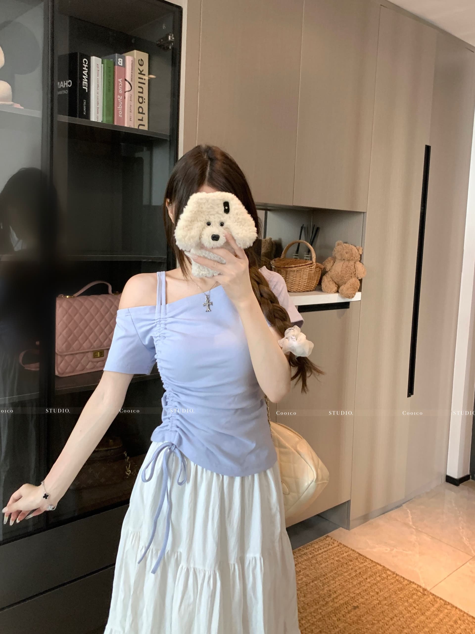 높음 폭탄 리브 디자인 센스 비스듬한 칼라 오프숄더 펌프 로프 맨위 여성 여름 작은 대중 Chic 허리 수축 슬림해 보이는 티셔츠 상세 이미지 24