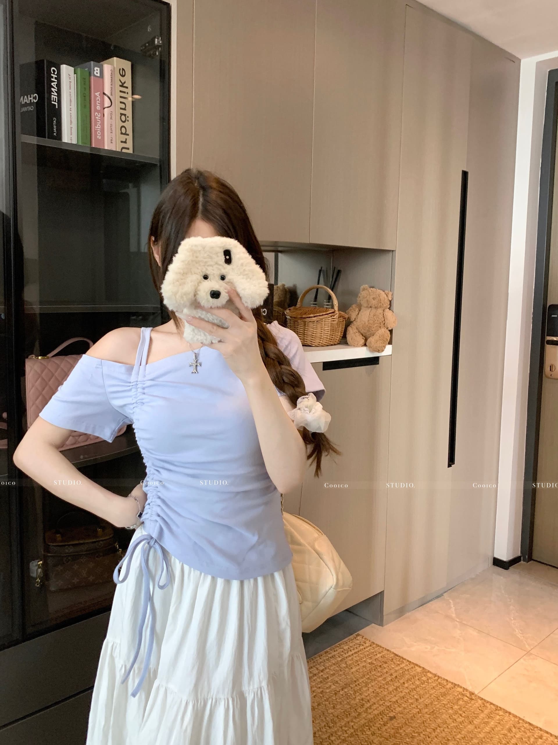 높음 폭탄 리브 디자인 센스 비스듬한 칼라 오프숄더 펌프 로프 맨위 여성 여름 작은 대중 Chic 허리 수축 슬림해 보이는 티셔츠 상세 이미지 26