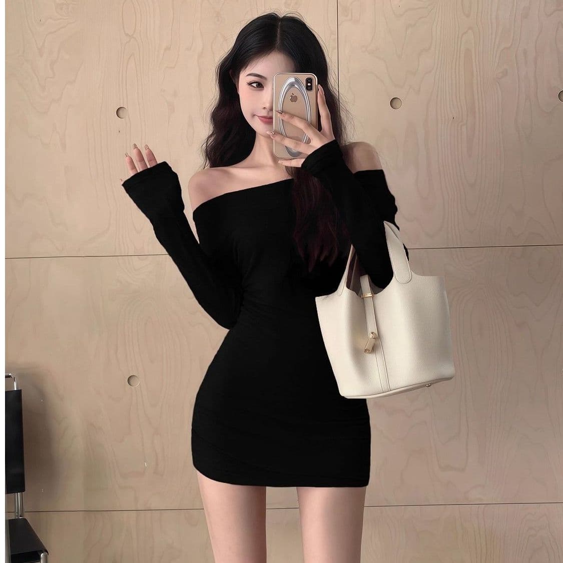 핫걸 품격 명문 여성 한 단어 드레스 만나는 긴팔 가을 겨울 새로운 몸매 가꾸기 슬림해 보이는 몸매 가꾸기 타이트 스커트 짧은 치마 상세 이미지 4