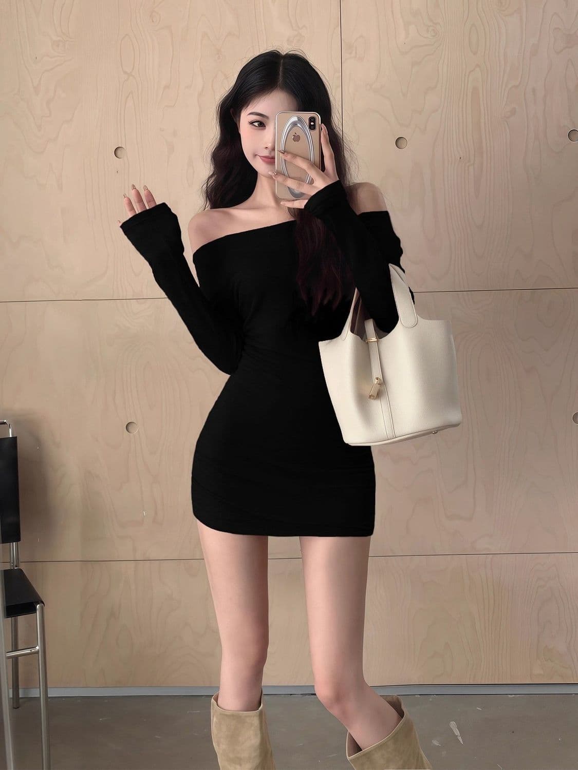 핫걸 품격 명문 여성 한 단어 드레스 만나는 긴팔 가을 겨울 새로운 몸매 가꾸기 슬림해 보이는 몸매 가꾸기 타이트 스커트 짧은 치마 상세 이미지 11