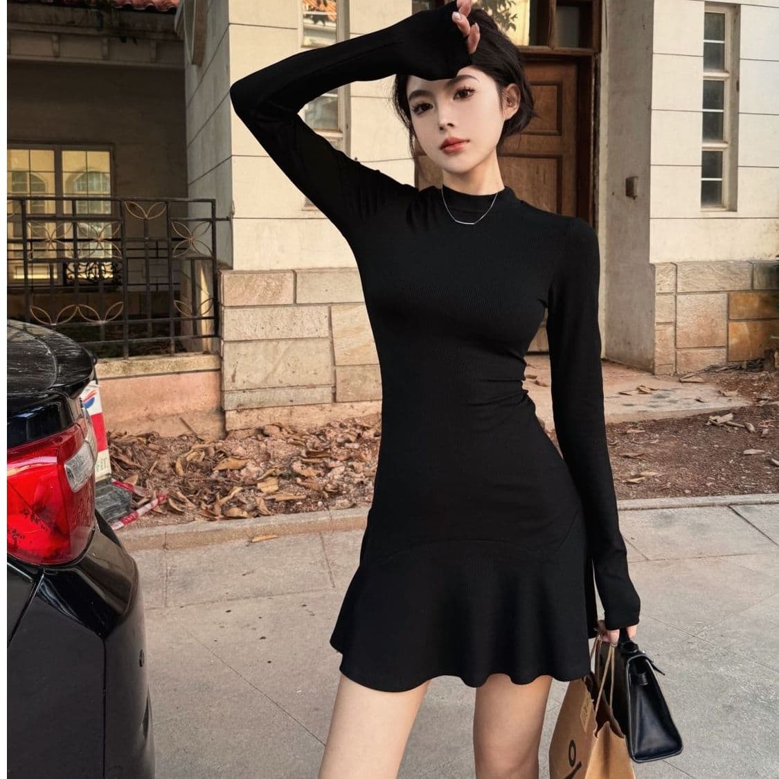 프릴 반하이넥 허리 수축 여성 드레스 가을 겨울 디스플레이 몸 타이트 스커트 작은 엄마 인어 꼬리 스커트 만나는 인사이드 가져 가라. 치마 이미지 2