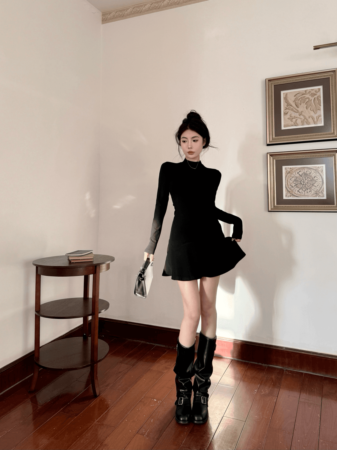 프릴 반하이넥 허리 수축 여성 드레스 가을 겨울 디스플레이 몸 타이트 스커트 작은 엄마 인어 꼬리 스커트 만나는 인사이드 가져 가라. 치마 상세 이미지 9