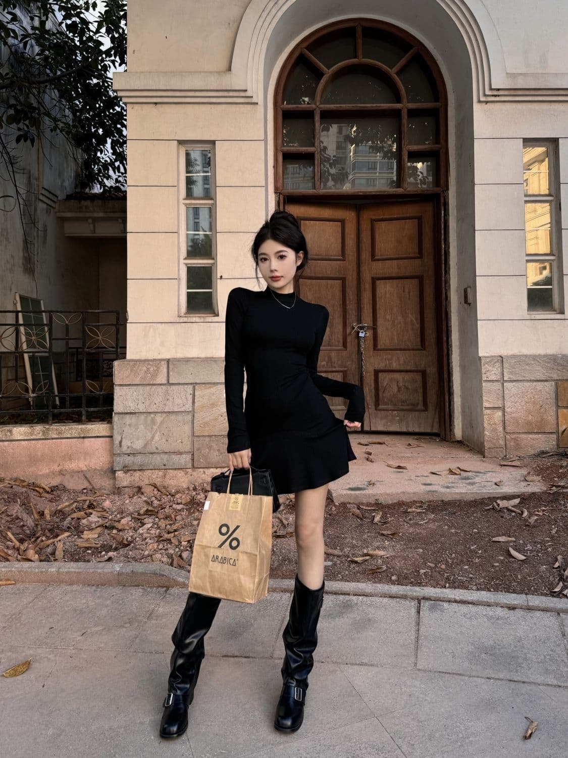 프릴 반하이넥 허리 수축 여성 드레스 가을 겨울 디스플레이 몸 타이트 스커트 작은 엄마 인어 꼬리 스커트 만나는 인사이드 가져 가라. 치마 상세 이미지 23