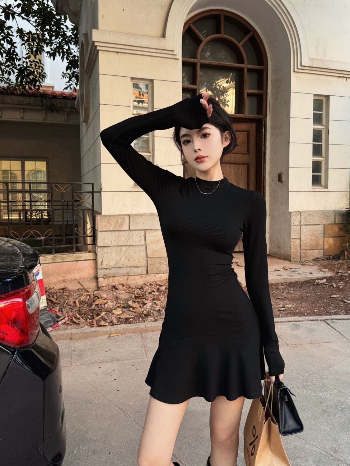 프릴 반하이넥 허리 수축 여성 드레스 가을 겨울 디스플레이 몸 타이트 스커트 작은 엄마 인어 꼬리 스커트 만나는 인사이드 가져 가라. 치마 상세 이미지 29