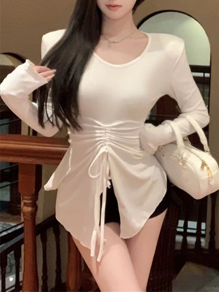 오프숄더 기본 셔츠 여성 가을 겨울 긴팔 티셔츠 검정색 슬림해 보이는 디자인 센스 작은 대중 섹시함 비스듬한 어깨 의류 상세 이미지 15