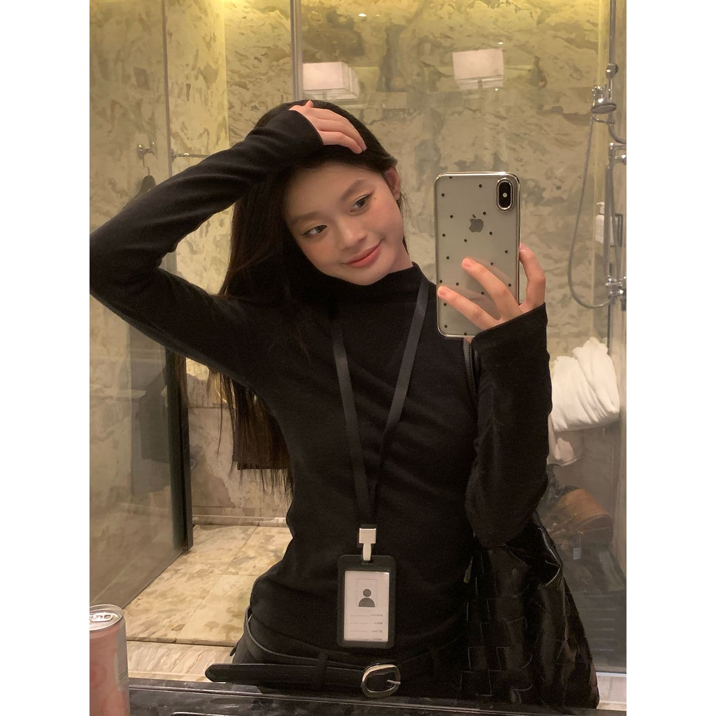 De 플러시 보온 화이트 반하이넥 인사이드 가져 가라. 기본 셔츠 여성 가을 겨울 몸매 가꾸기 핫걸 한 부서 긴팔 티셔츠 맨위 상세 이미지 1