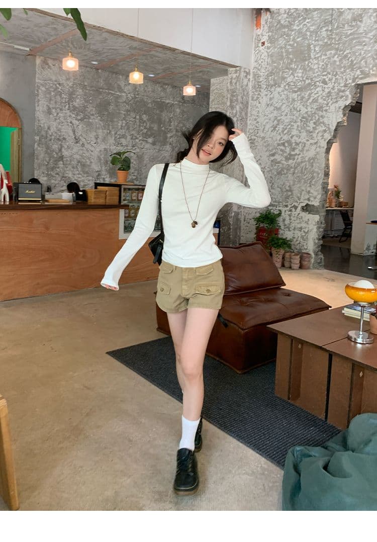 De 플러시 보온 화이트 반하이넥 인사이드 가져 가라. 기본 셔츠 여성 가을 겨울 몸매 가꾸기 핫걸 한 부서 긴팔 티셔츠 맨위 상세 이미지 14