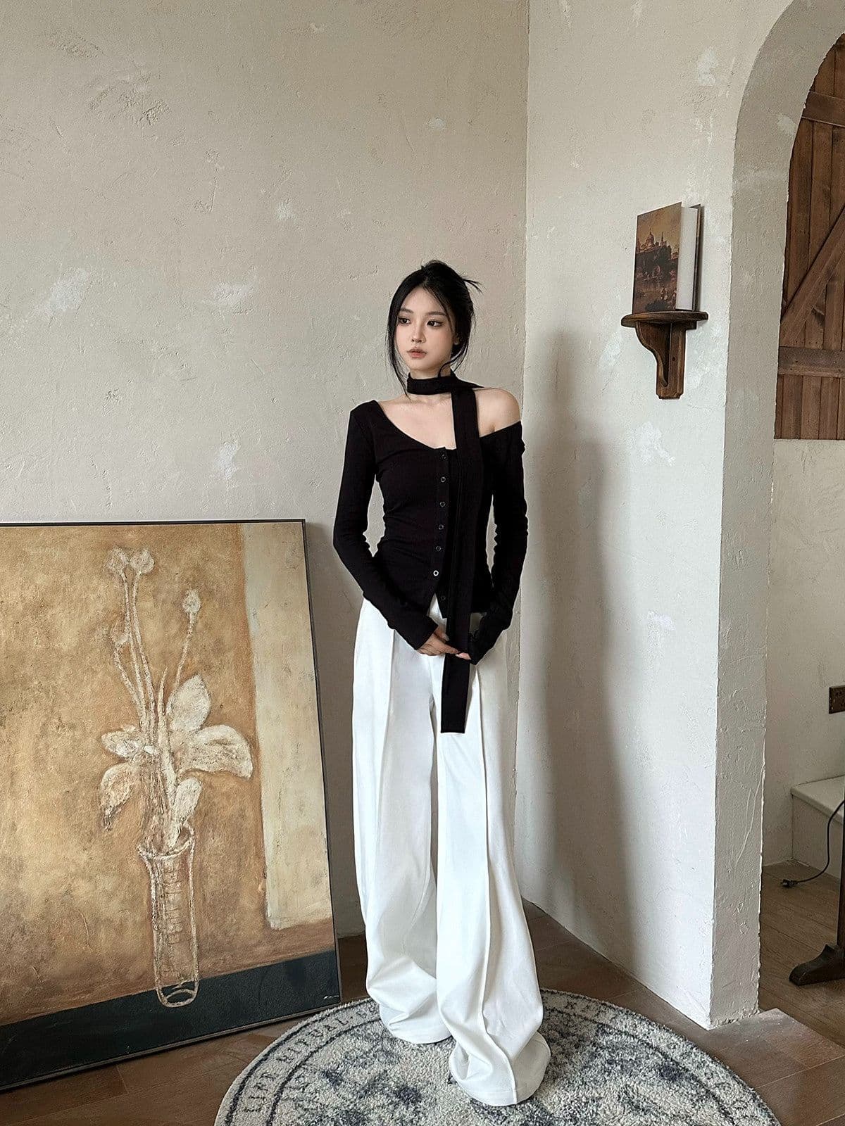 경관 그림 정가 순수한 욕망 핫걸 바람 긴팔 티셔츠 여성 가을 겨울 새로운 몸매 가꾸기 슬림해 보이는 인사이드 가져 가라. 기본 셔츠 맨위 상세 이미지 7