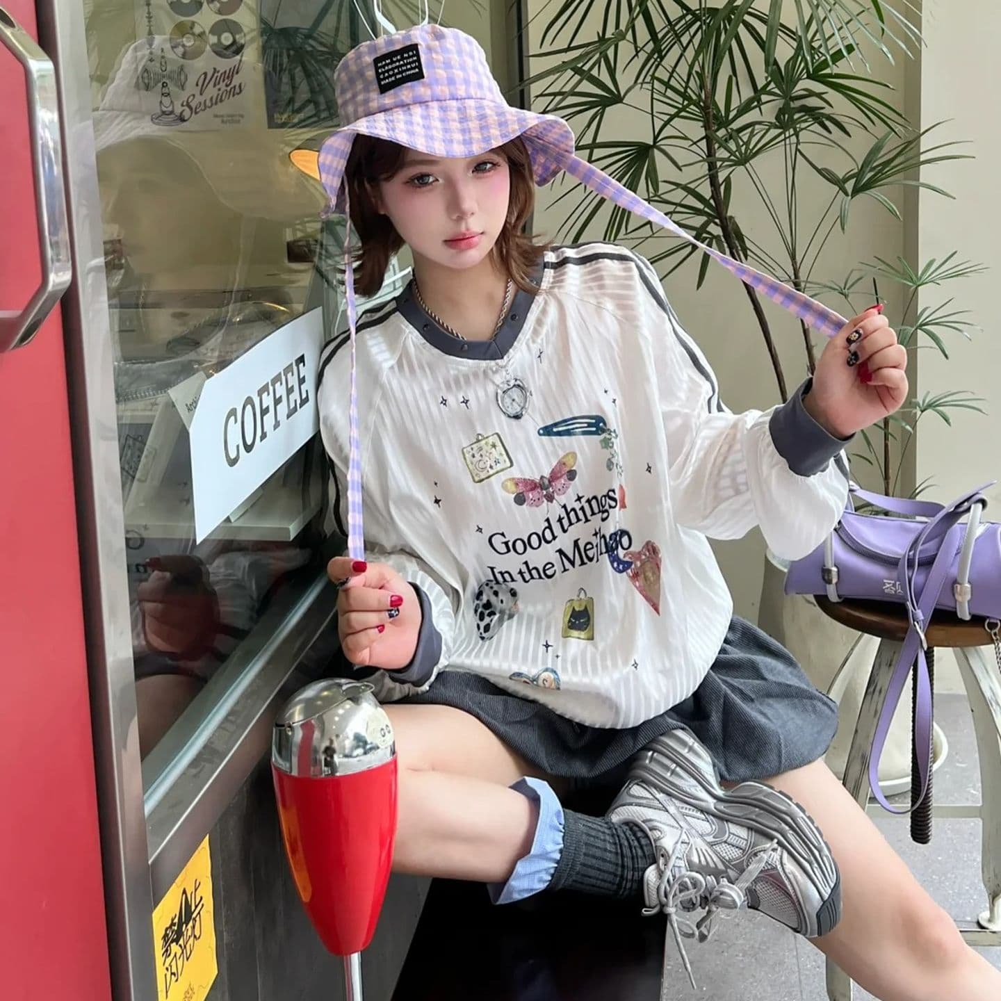 경관 그림 원본 품질 캐주얼 저지 여성 귀여운 만화 긴팔 패치워크 티셔츠 맨위