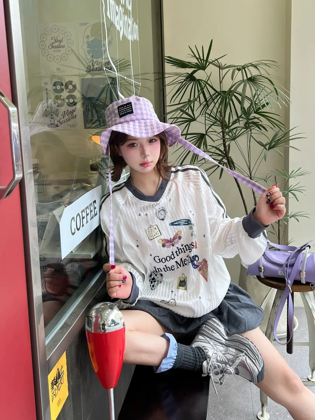 경관 그림 원본 품질 캐주얼 저지 여성 귀여운 만화 긴팔 패치워크 티셔츠 맨위 상세 이미지 4