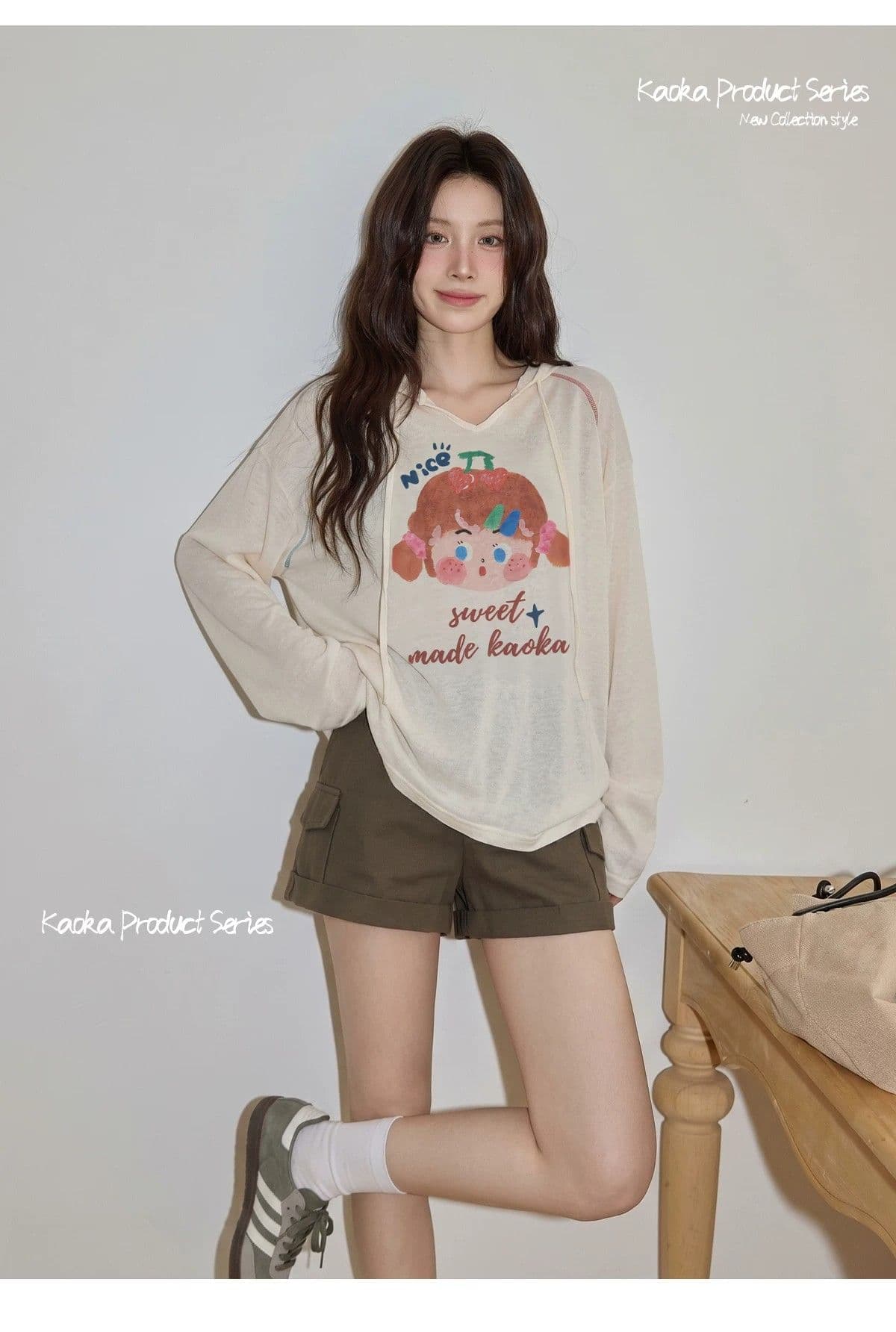 경관 그림 원본 것 후드 긴팔 티셔츠 여성 가을 경량 에어컨 블라우스 상세 이미지 5
