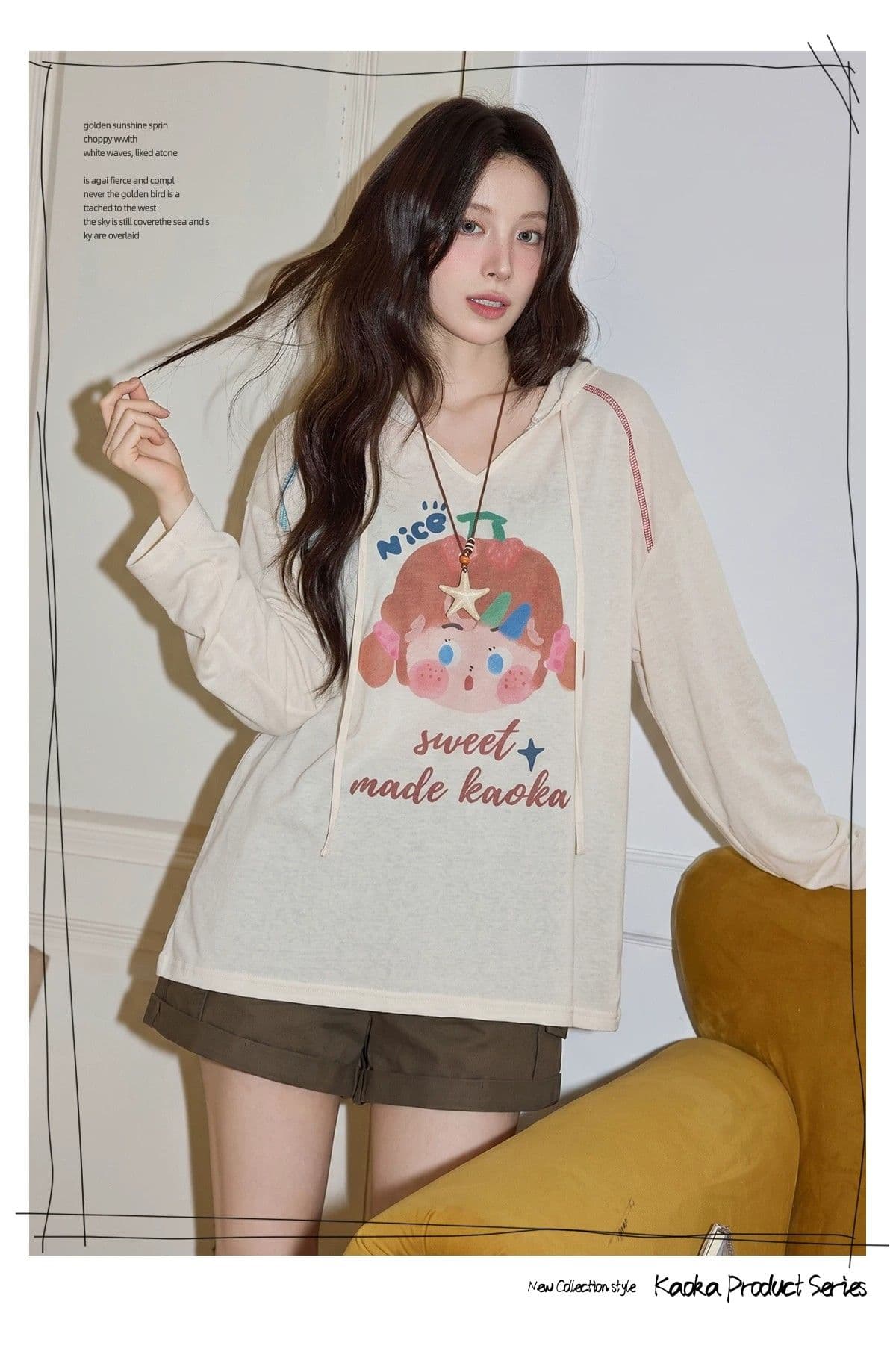 경관 그림 원본 것 후드 긴팔 티셔츠 여성 가을 경량 에어컨 블라우스 상세 이미지 9