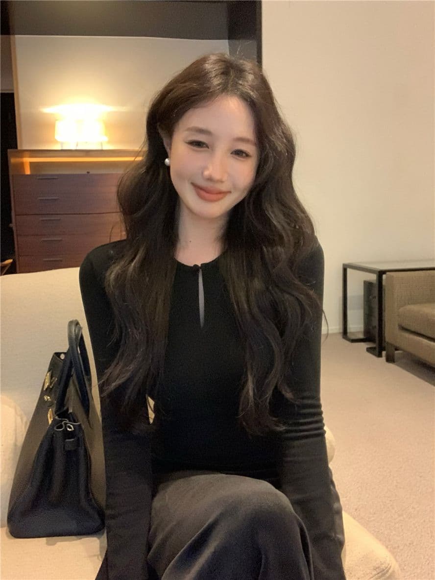 1 1 De 플러시 패치워크 긴팔 티셔츠 여성 의류 가을 겨울 2026 디자인 센스 순수한 욕망 맨위 몸매 가꾸기 인사이드 가져 가라. 기본 셔츠 상세 이미지 5