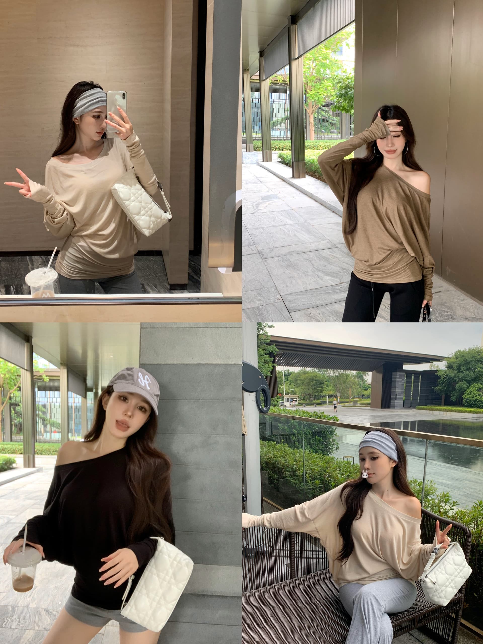 경관 그림 260 그램 모달 사람들 면 주름 비스듬한 어깨 긴팔 티셔츠 여성 고유 한 몸매 가꾸기 슬림해 보이는 오프숄더 맨위 상세 이미지 13