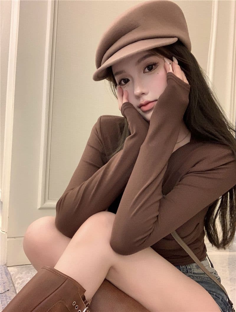 40 모달 260 그램 사람들 면 십자가 V넥 긴팔 티셔츠 여성 부드러운 바람 주름 쇼트 스타일 맨위 상세 이미지 11