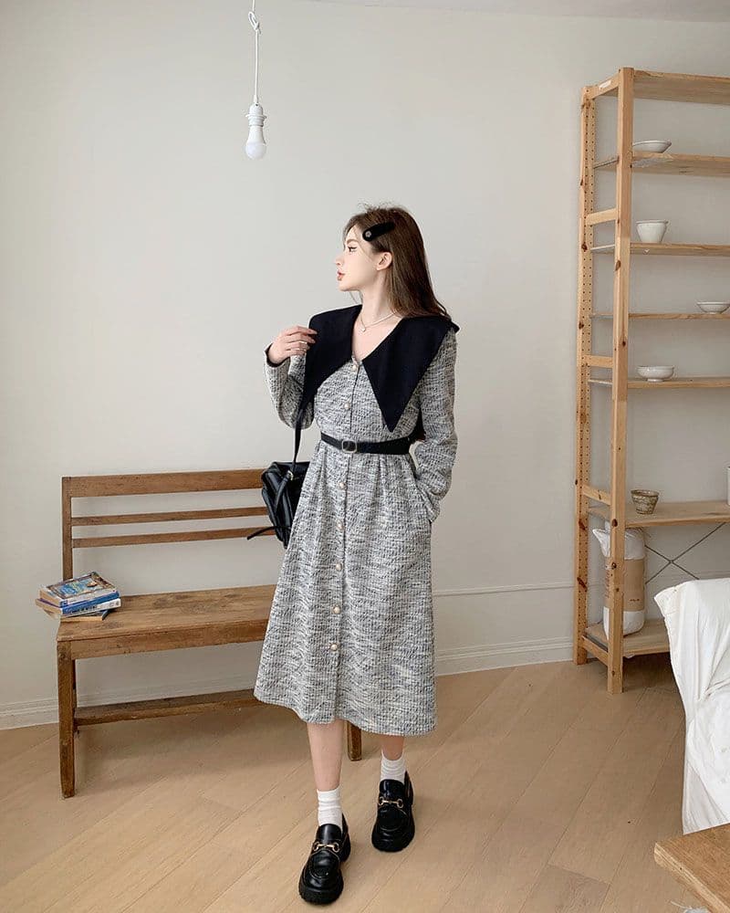 비틀림 실크 혼돈의 프랑스식 작은 샤넬 스타일 베이비 칼라 여성 고급 센스 허리 수축 한 마디 슬림해 보이는 긴팔 드레스 상세 이미지 7