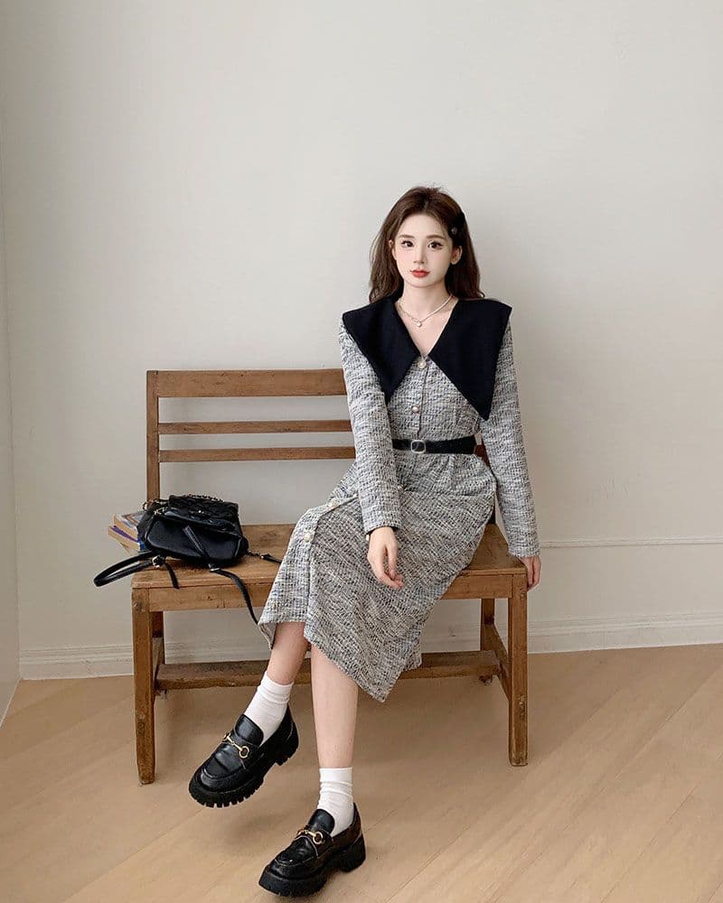 비틀림 실크 혼돈의 프랑스식 작은 샤넬 스타일 베이비 칼라 여성 고급 센스 허리 수축 한 마디 슬림해 보이는 긴팔 드레스 상세 이미지 8