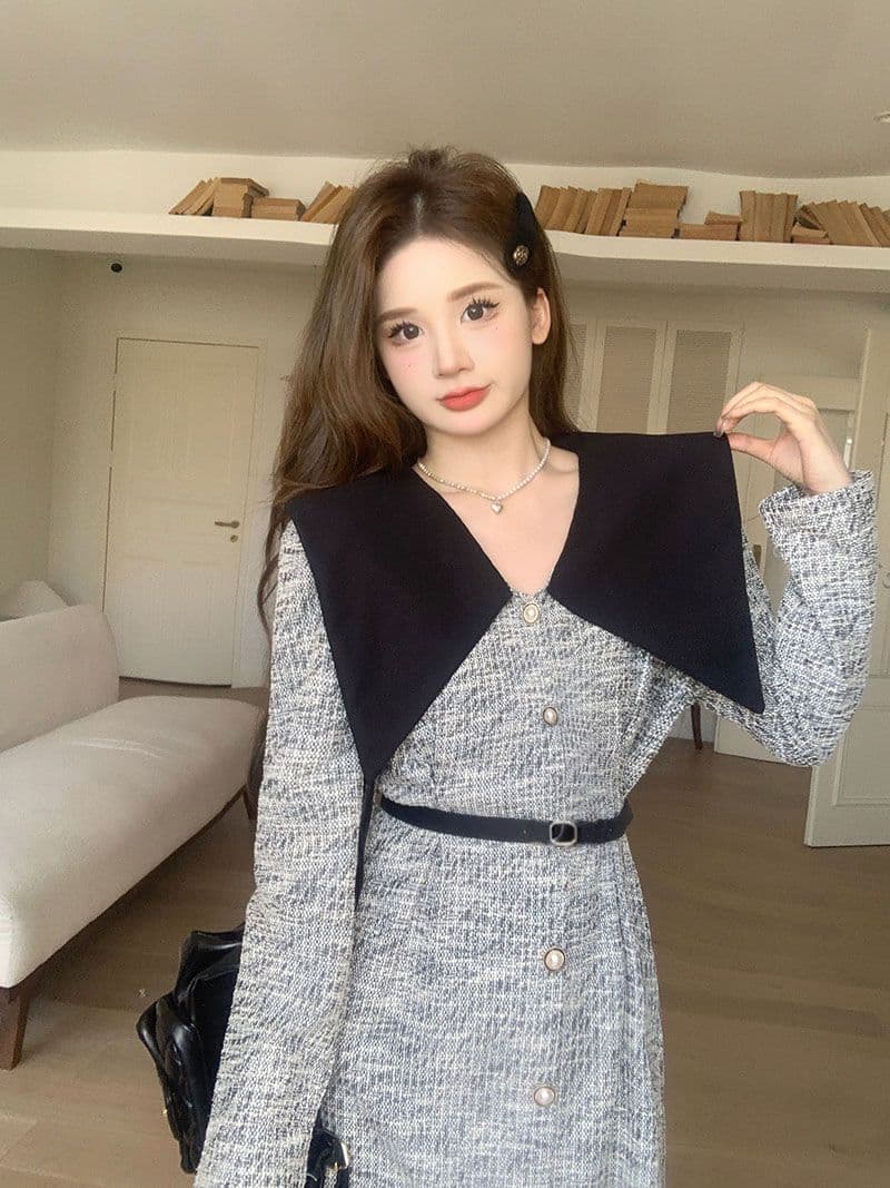 비틀림 실크 혼돈의 프랑스식 작은 샤넬 스타일 베이비 칼라 여성 고급 센스 허리 수축 한 마디 슬림해 보이는 긴팔 드레스 상세 이미지 16