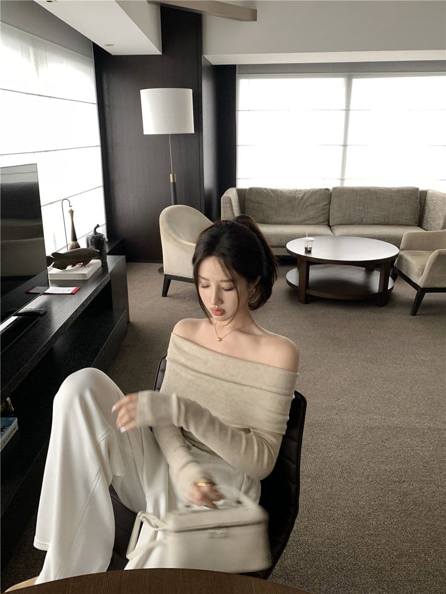경관 그림 40 모달 260 그램 사람들 면 핑크색 부드러운 바람 몸매 가꾸기 인사이드 가져 가라. 보트넥 오프숄더 맨위 상세 이미지 33