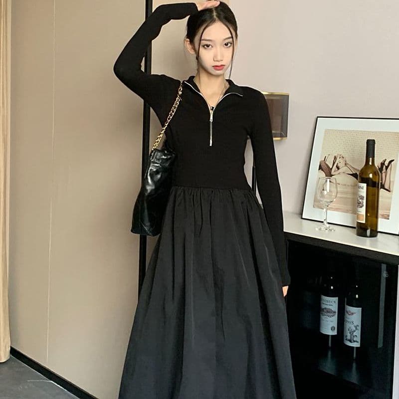 경관 그림 230 크 높음 폭탄 기사 드레스 새로운 디자인 센스 패치워크 하이웨이스트 슬림해 보이는 품격 길다 치마 상세 이미지 12