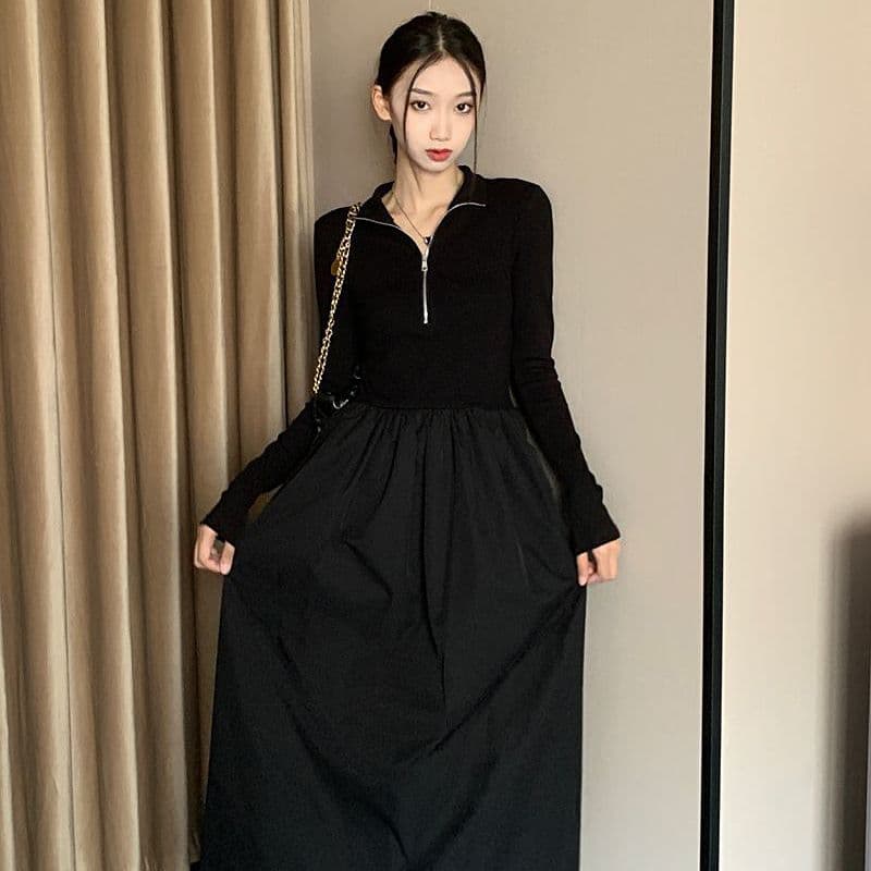 경관 그림 230 크 높음 폭탄 기사 드레스 새로운 디자인 센스 패치워크 하이웨이스트 슬림해 보이는 품격 길다 치마 상세 이미지 14