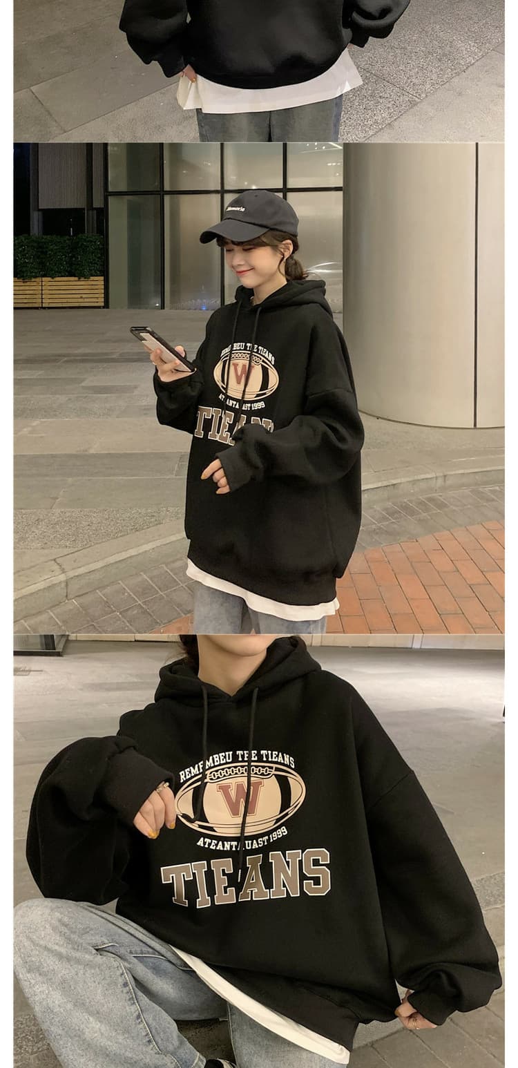 한국 스타일 하라주쿠 bf 털이 있고 두꺼운 풀오버 후드 티 스웨터 여자 학생 소금 부서 루즈핏 맨위 가을 겨울철 재킷 상세 이미지 7