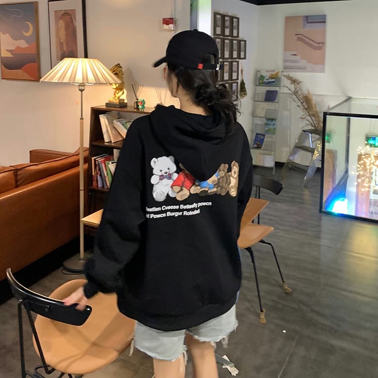 한국 스타일 하라주쿠 bf 털이 있고 두꺼운 풀오버 후드 티 스웨터 여자 학생 소금 부서 루즈핏 맨위 가을 겨울철 재킷 상세 이미지 17