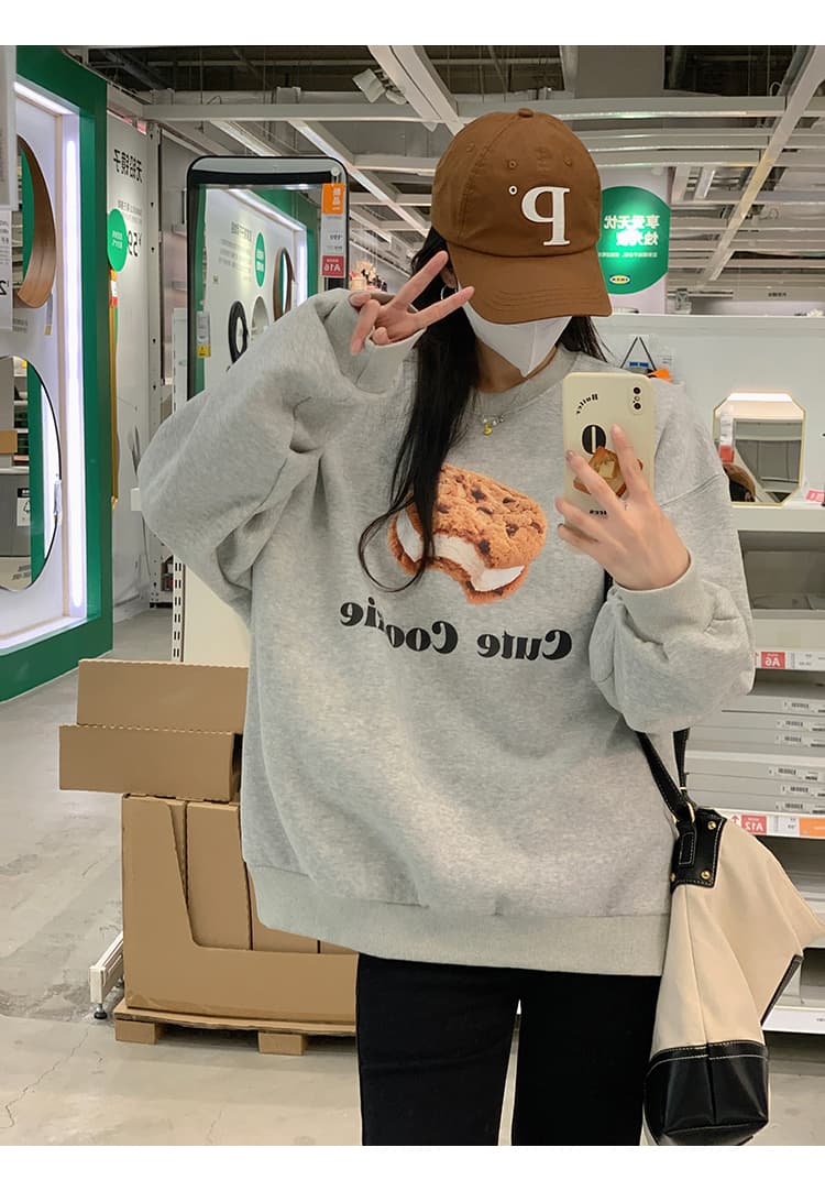 한국 스타일 하라주쿠 bf 털이 있고 두꺼운 풀오버 라운드 넥 후드티 여자 학생 소금 부서 루즈핏 맨위 가을 겨울철 재킷 상세 이미지 6