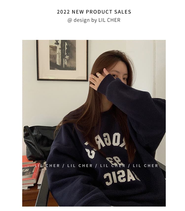 한국 스타일 하라주쿠 bf 털이 있고 두꺼운 풀오버 라운드 넥 후드티 여자 학생 소금 부서 루즈핏 맨위 가을 겨울철 재킷 상세 이미지 15