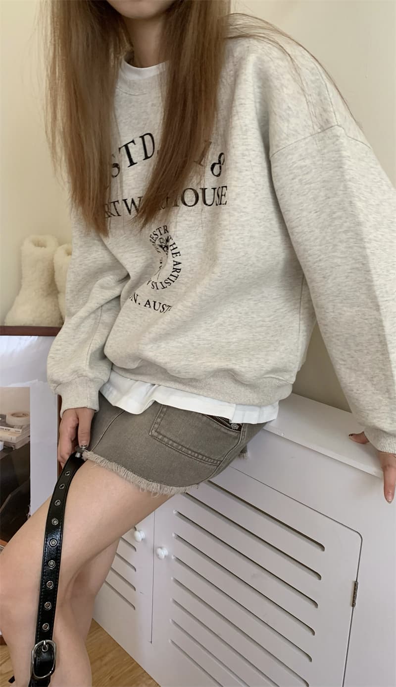 얇은 스타일 털이 있는 한국 스타일 하라주쿠 bf 풀오버 라운드 넥 후드티 여자 학생 소금 부서 루즈핏 맨위 가을 겨울철 재킷 상세 이미지 15