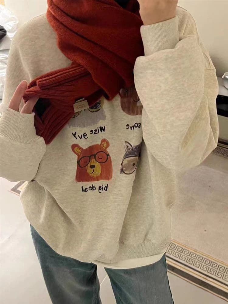 얇은 스타일 털이 있는 한국 스타일 하라주쿠 bf 풀오버 라운드 넥 후드티 여자 학생 소금 부서 루즈핏 맨위 가을 겨울철 재킷 이미지 2