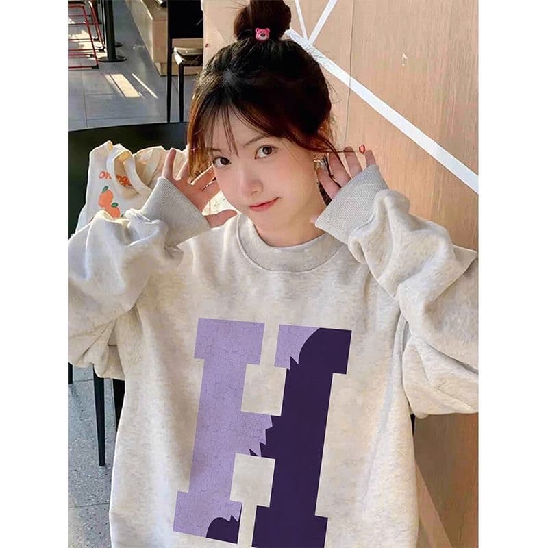 얇은 스타일 털이 있는 한국 스타일 하라주쿠 bf 풀오버 라운드 넥 후드티 여자 학생 소금 부서 루즈핏 맨위 가을 겨울철 재킷 상세 이미지 13