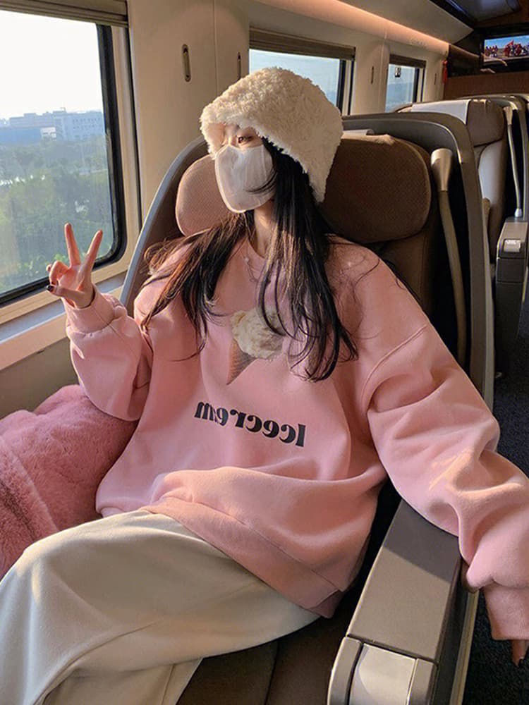얇은 스타일 털이 있는 한국 스타일 하라주쿠 bf 풀오버 라운드 넥 후드티 여자 학생 소금 부서 루즈핏 맨위 가을 겨울철 재킷 상세 이미지 7