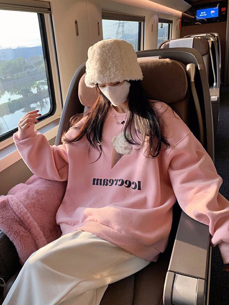 얇은 스타일 털이 있는 한국 스타일 하라주쿠 bf 풀오버 라운드 넥 후드티 여자 학생 소금 부서 루즈핏 맨위 가을 겨울철 재킷 상세 이미지 9