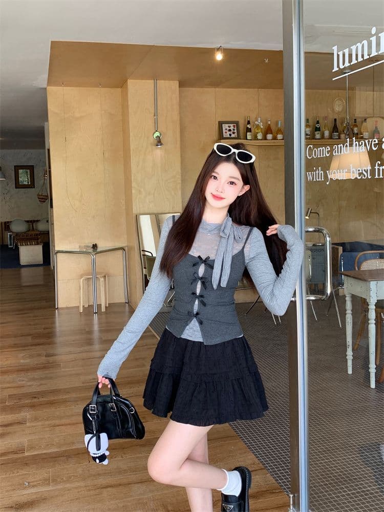 원본 레이스 사람들 면 한 부서 회색 참 및 거짓 두 조각 긴팔 여성 가을 핫걸 맨위 투피스 세트 상세 이미지 6