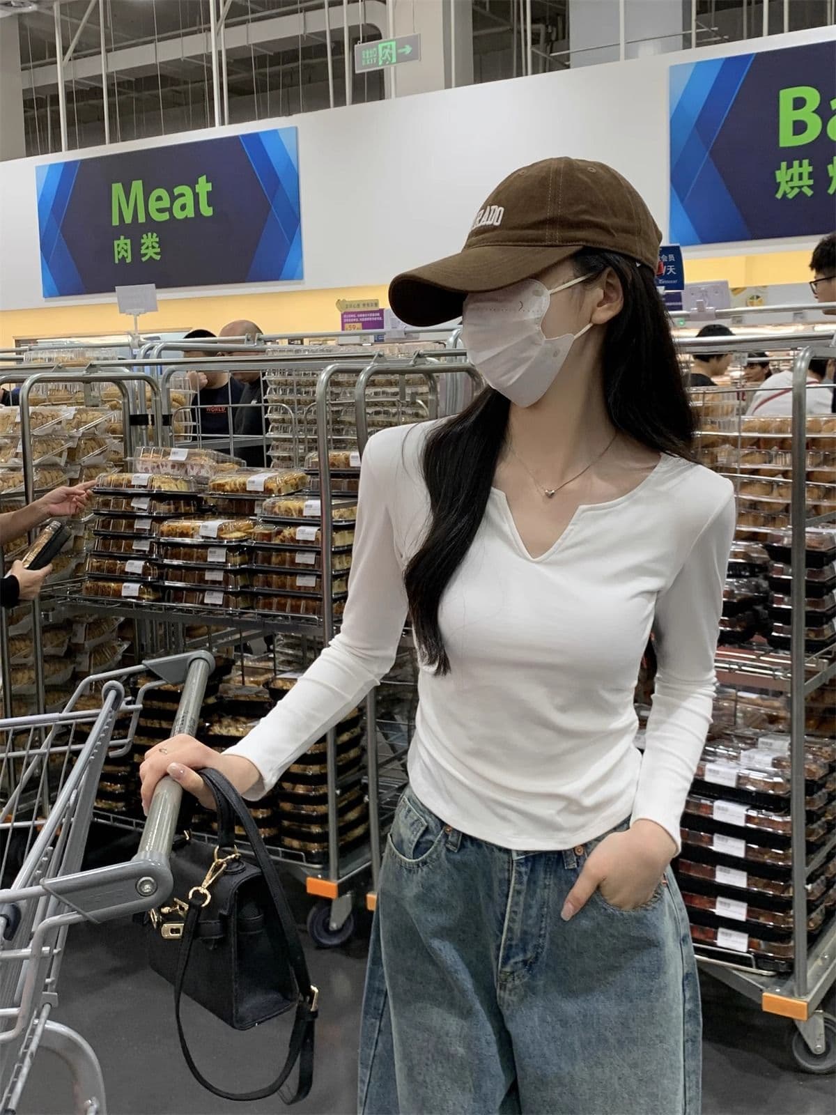 40 1 1 리브 면 펌프 Pleat 수신 벨트 가슴 패드 기본 셔츠 여성 긴 소매 티셔츠 인사이드 가져 가라. 가을 가을 겨울 맨위 상세 이미지 2