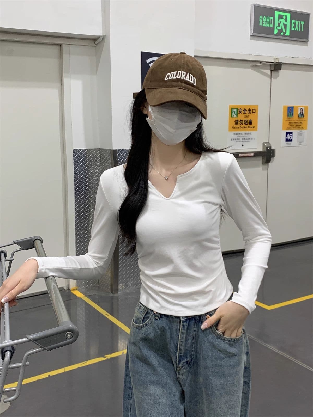 40 1 1 리브 면 펌프 Pleat 수신 벨트 가슴 패드 기본 셔츠 여성 긴 소매 티셔츠 인사이드 가져 가라. 가을 가을 겨울 맨위 상세 이미지 7