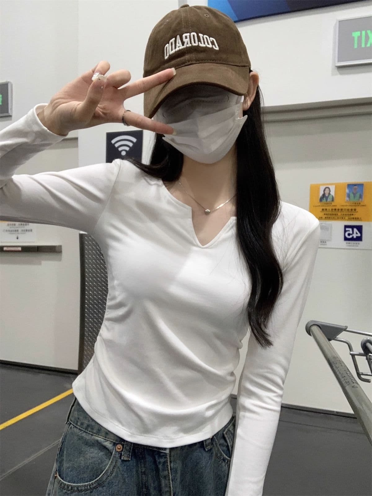 40 1 1 리브 면 펌프 Pleat 수신 벨트 가슴 패드 기본 셔츠 여성 긴 소매 티셔츠 인사이드 가져 가라. 가을 가을 겨울 맨위 상세 이미지 8
