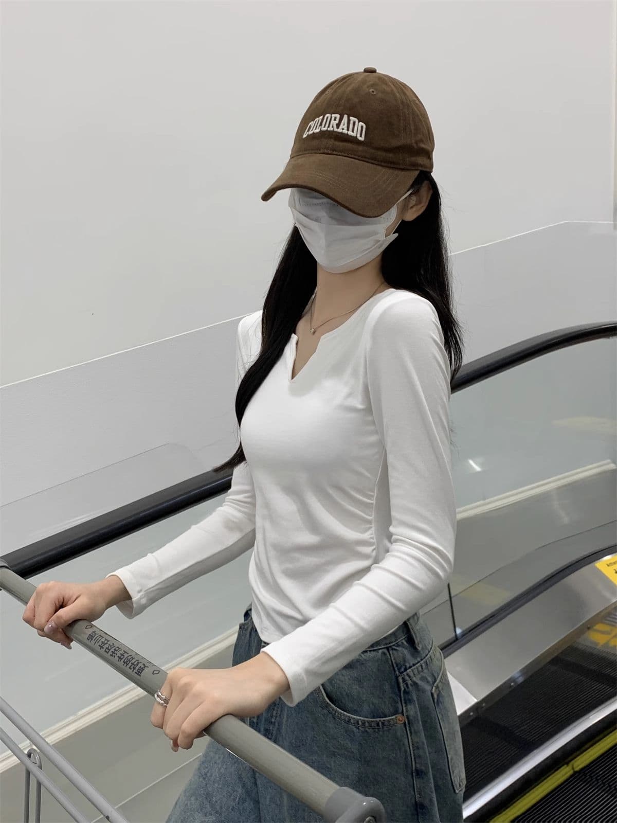 40 1 1 리브 면 펌프 Pleat 수신 벨트 가슴 패드 기본 셔츠 여성 긴 소매 티셔츠 인사이드 가져 가라. 가을 가을 겨울 맨위 상세 이미지 9