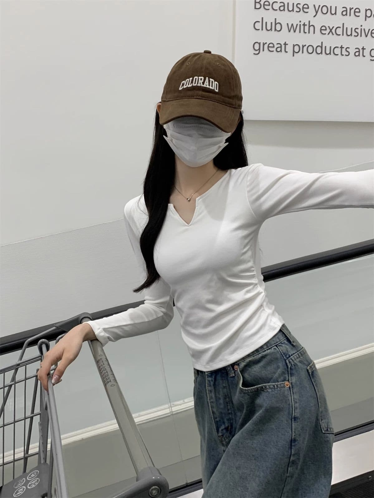 40 1 1 리브 면 펌프 Pleat 수신 벨트 가슴 패드 기본 셔츠 여성 긴 소매 티셔츠 인사이드 가져 가라. 가을 가을 겨울 맨위 상세 이미지 10