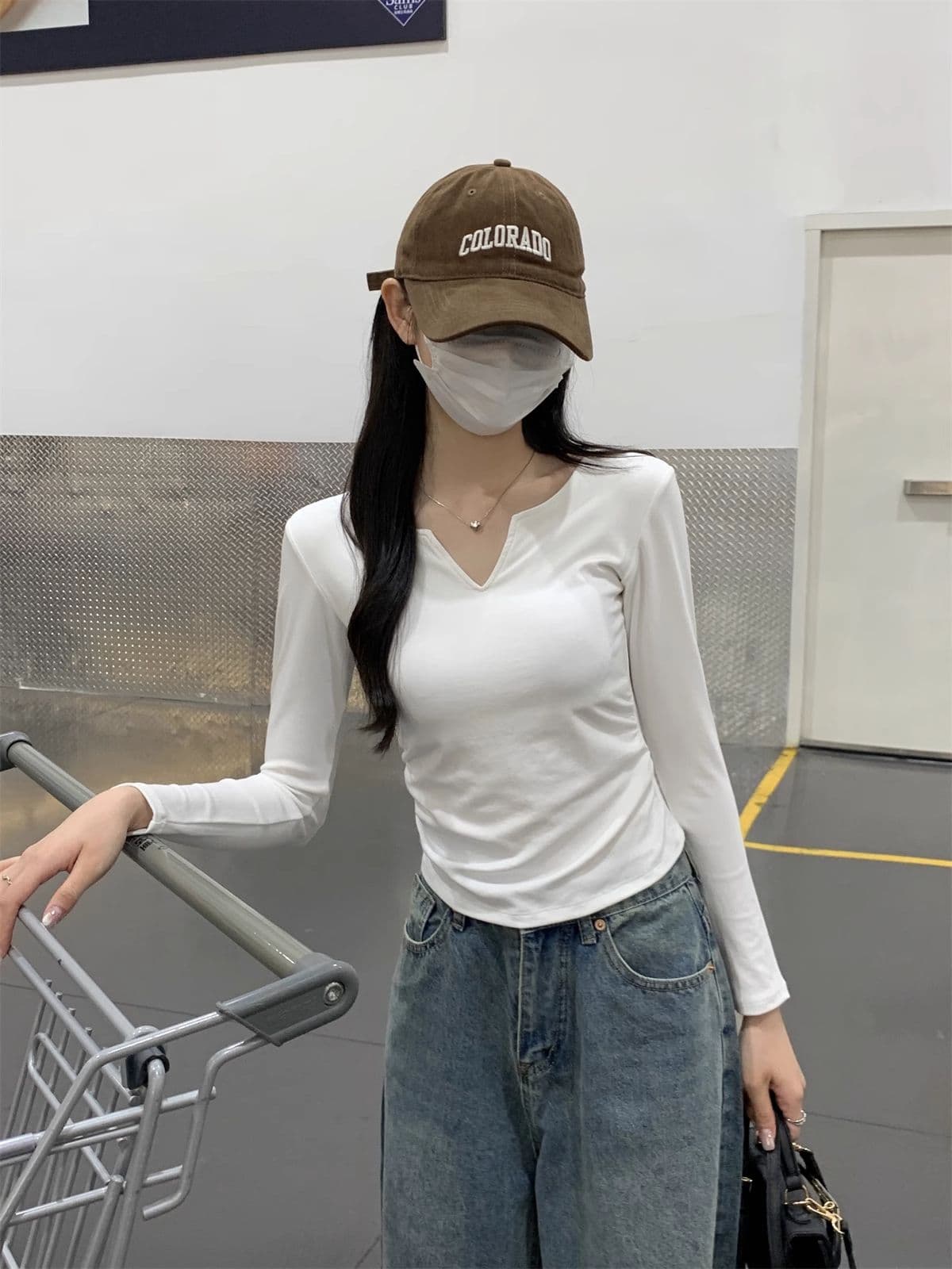 40 1 1 리브 면 펌프 Pleat 수신 벨트 가슴 패드 기본 셔츠 여성 긴 소매 티셔츠 인사이드 가져 가라. 가을 가을 겨울 맨위 상세 이미지 11