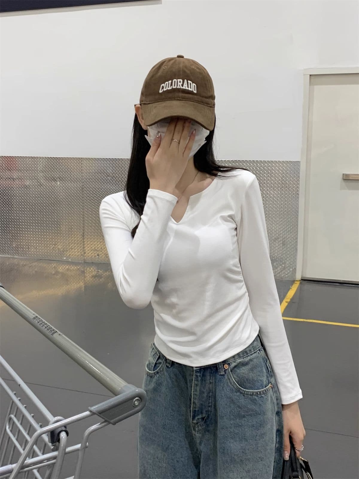 40 1 1 리브 면 펌프 Pleat 수신 벨트 가슴 패드 기본 셔츠 여성 긴 소매 티셔츠 인사이드 가져 가라. 가을 가을 겨울 맨위 상세 이미지 12