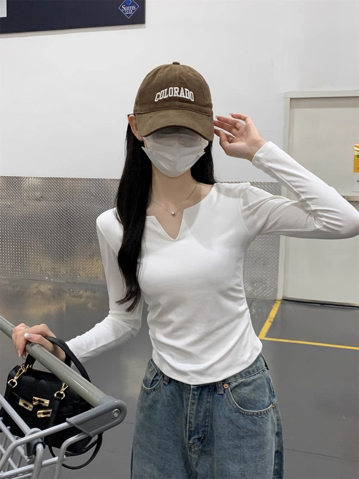 40 1 1 리브 면 펌프 Pleat 수신 벨트 가슴 패드 기본 셔츠 여성 긴 소매 티셔츠 인사이드 가져 가라. 가을 가을 겨울 맨위 상세 이미지 13