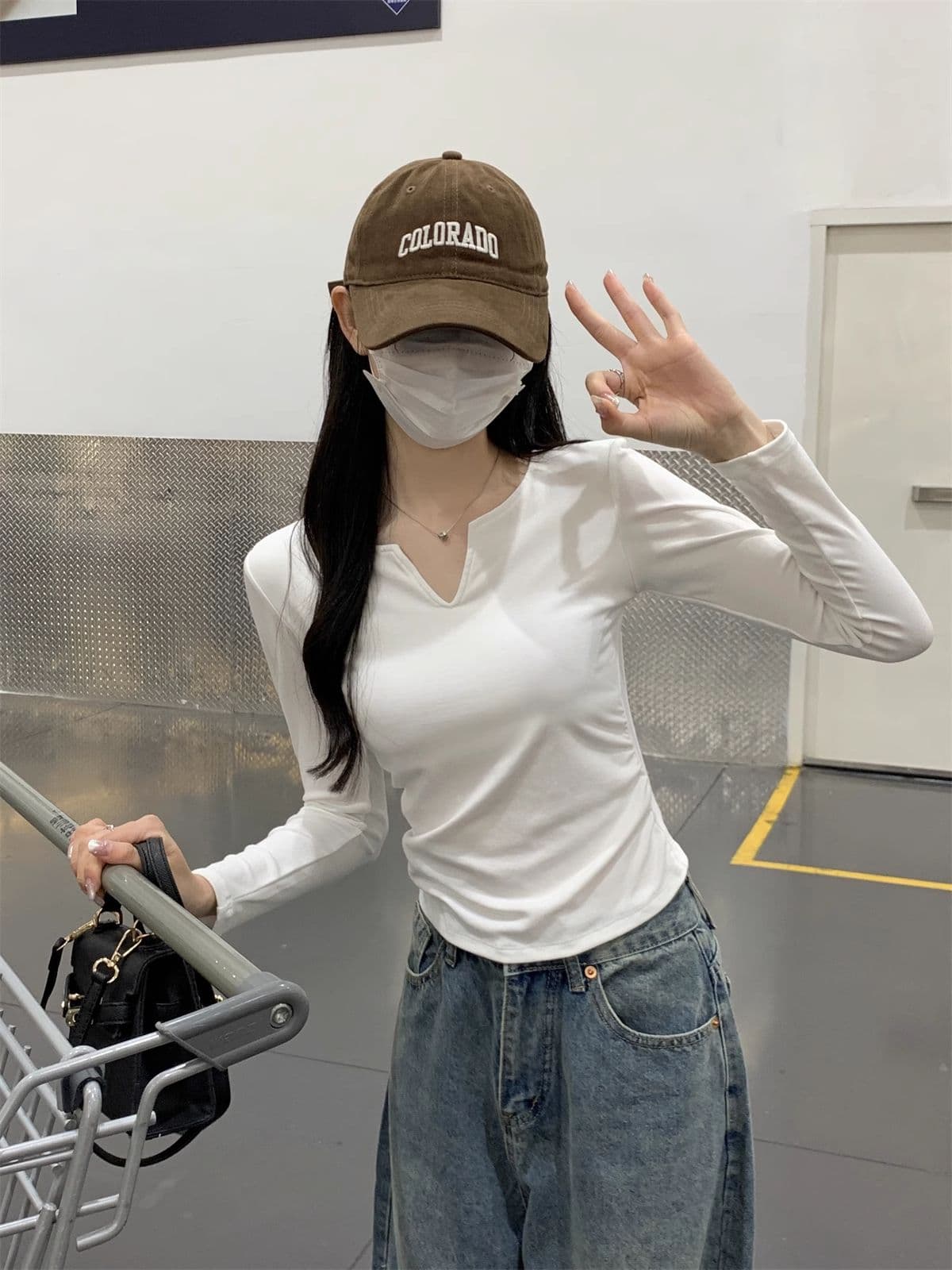 40 1 1 리브 면 펌프 Pleat 수신 벨트 가슴 패드 기본 셔츠 여성 긴 소매 티셔츠 인사이드 가져 가라. 가을 가을 겨울 맨위 상세 이미지 14