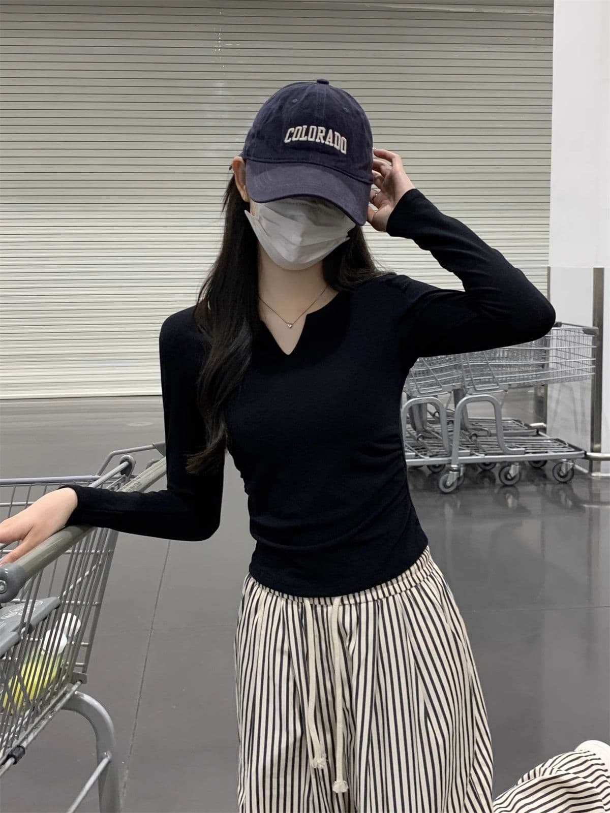 40 1 1 리브 면 펌프 Pleat 수신 벨트 가슴 패드 기본 셔츠 여성 긴 소매 티셔츠 인사이드 가져 가라. 가을 가을 겨울 맨위 상세 이미지 21
