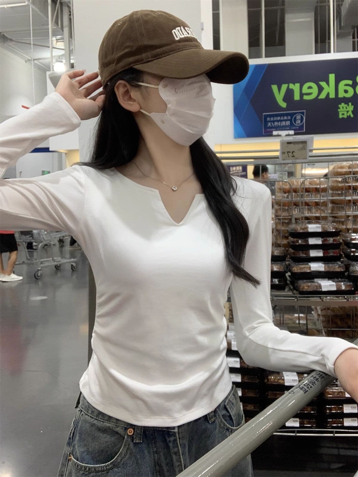 40 1 1 리브 면 펌프 Pleat 수신 벨트 가슴 패드 기본 셔츠 여성 긴 소매 티셔츠 인사이드 가져 가라. 가을 가을 겨울 맨위 상세 이미지 23