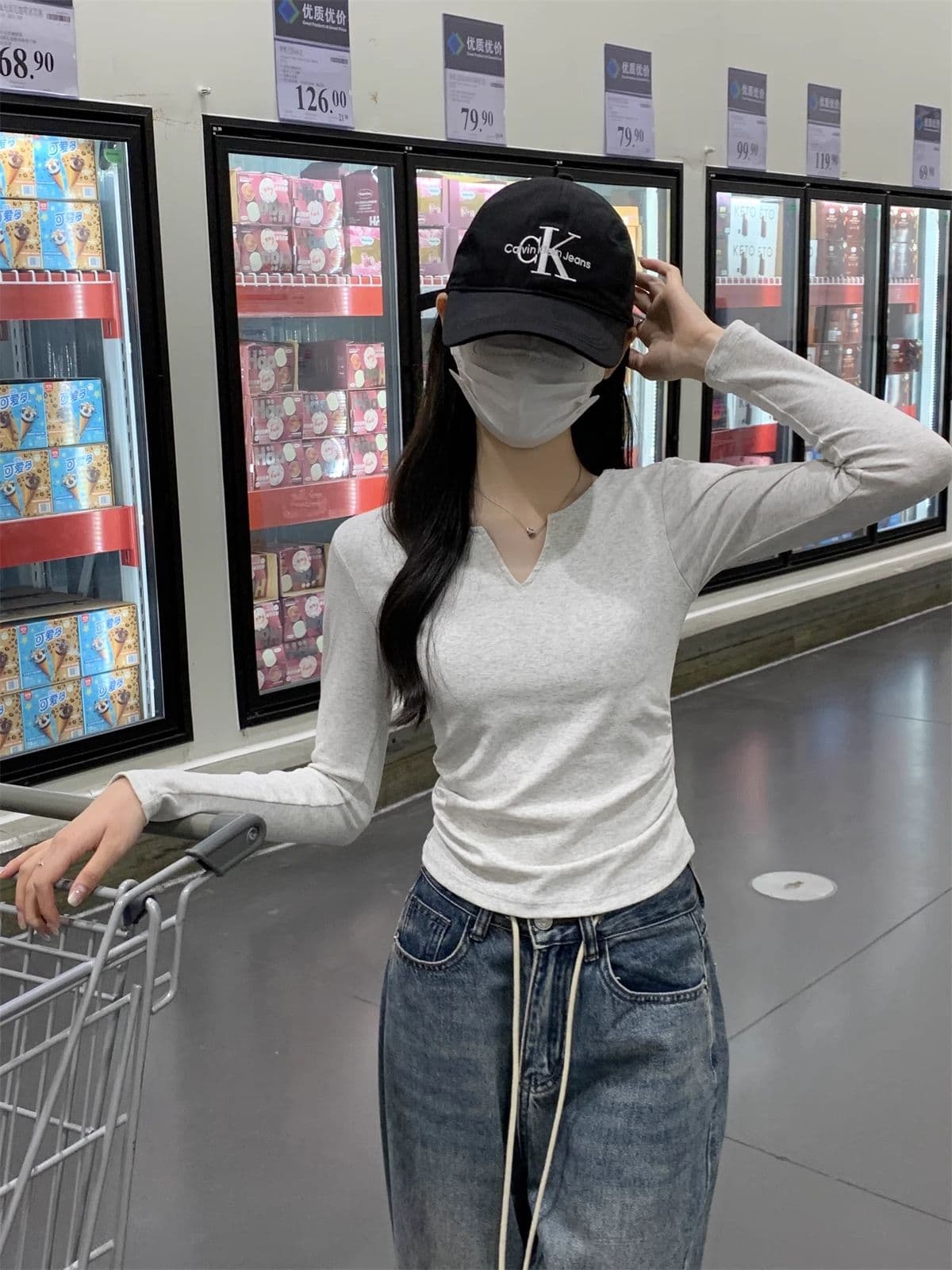 40 1 1 리브 면 펌프 Pleat 수신 벨트 가슴 패드 기본 셔츠 여성 긴 소매 티셔츠 인사이드 가져 가라. 가을 가을 겨울 맨위 상세 이미지 25