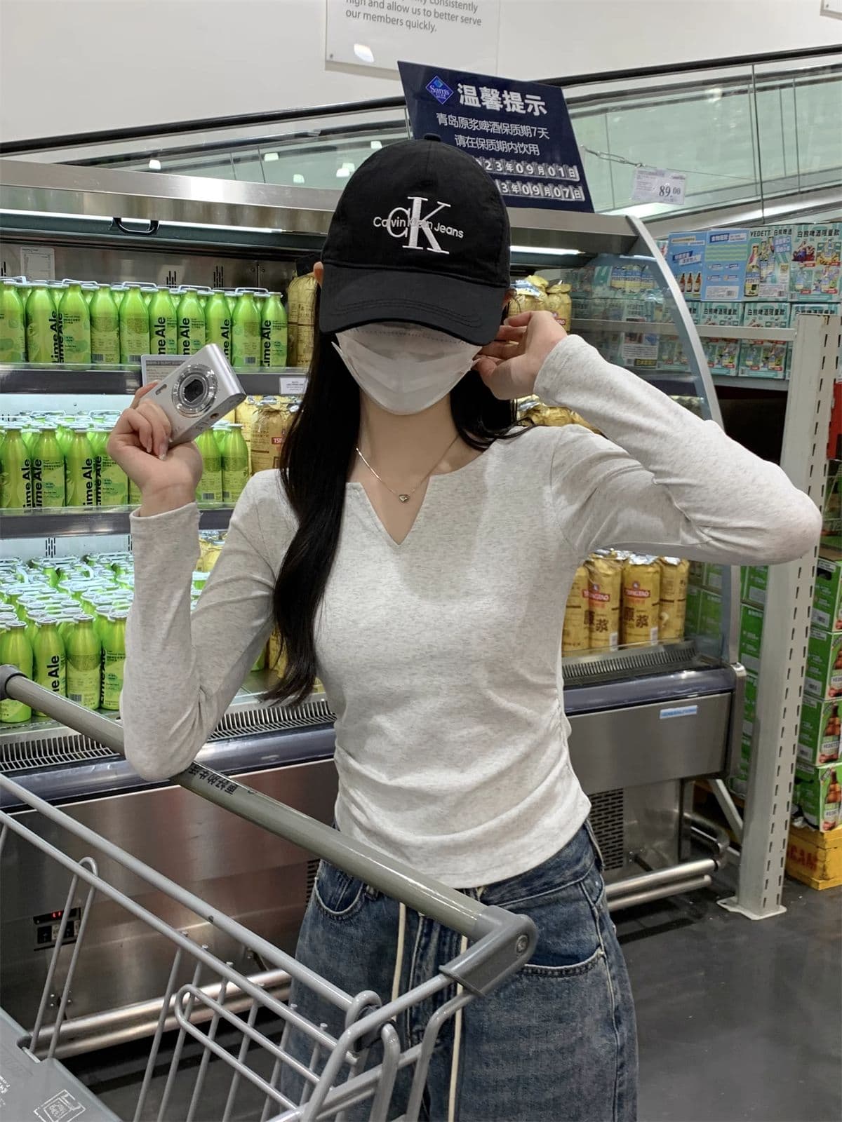 40 1 1 리브 면 펌프 Pleat 수신 벨트 가슴 패드 기본 셔츠 여성 긴 소매 티셔츠 인사이드 가져 가라. 가을 가을 겨울 맨위 상세 이미지 33