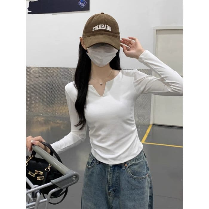 40 1 1 리브 면 펌프 Pleat 수신 벨트 가슴 패드 기본 셔츠 여성 긴 소매 티셔츠 인사이드 가져 가라. 가을 가을 겨울 맨위 상세 이미지 40