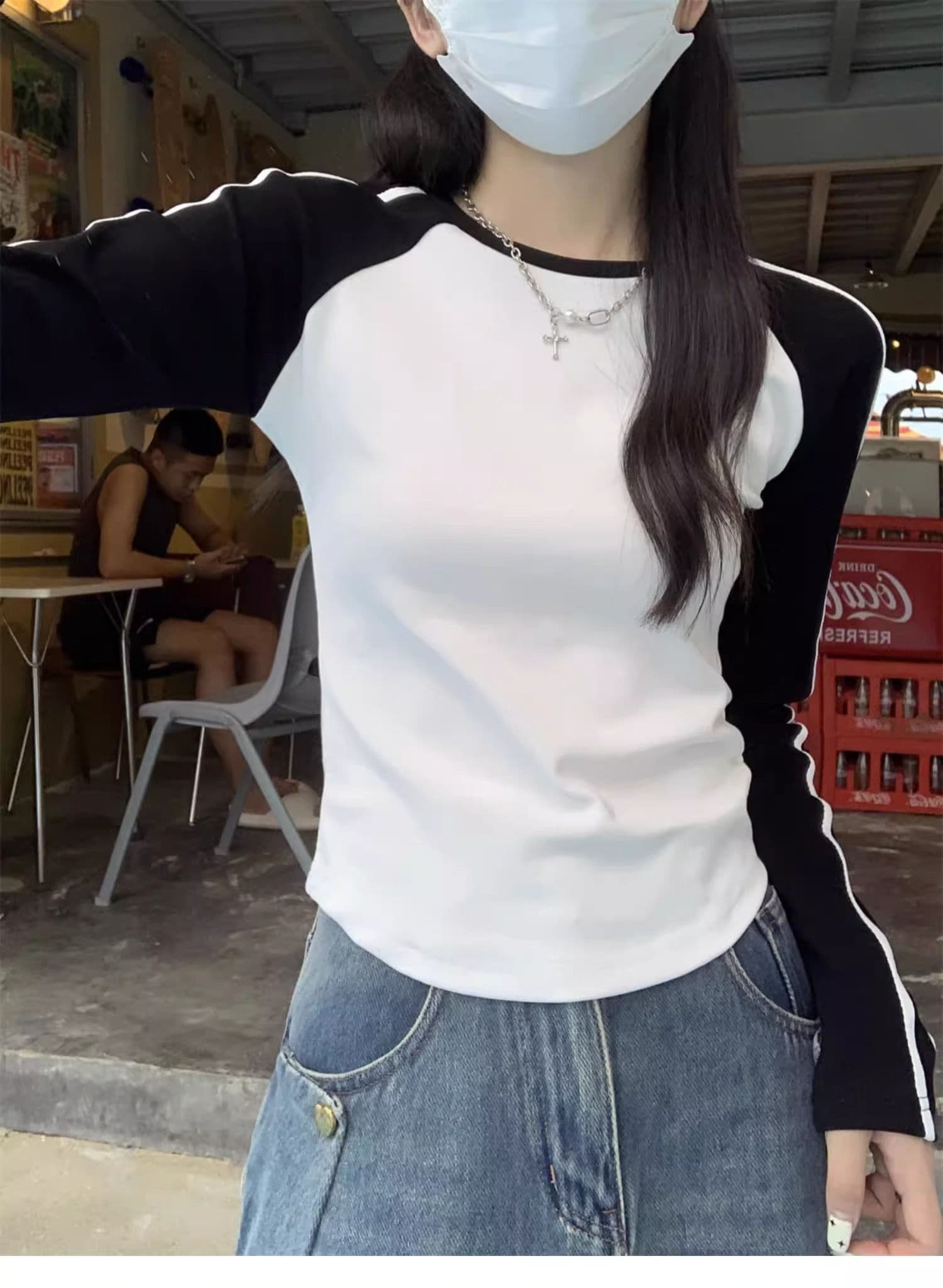 40 1 1 리브 면 레트로 삽입 어깨 티셔츠 여성 2026 가을 한국 스타일 핫걸 ins 긴팔 만나는 인사이드 가져 가라. 상세 이미지 12